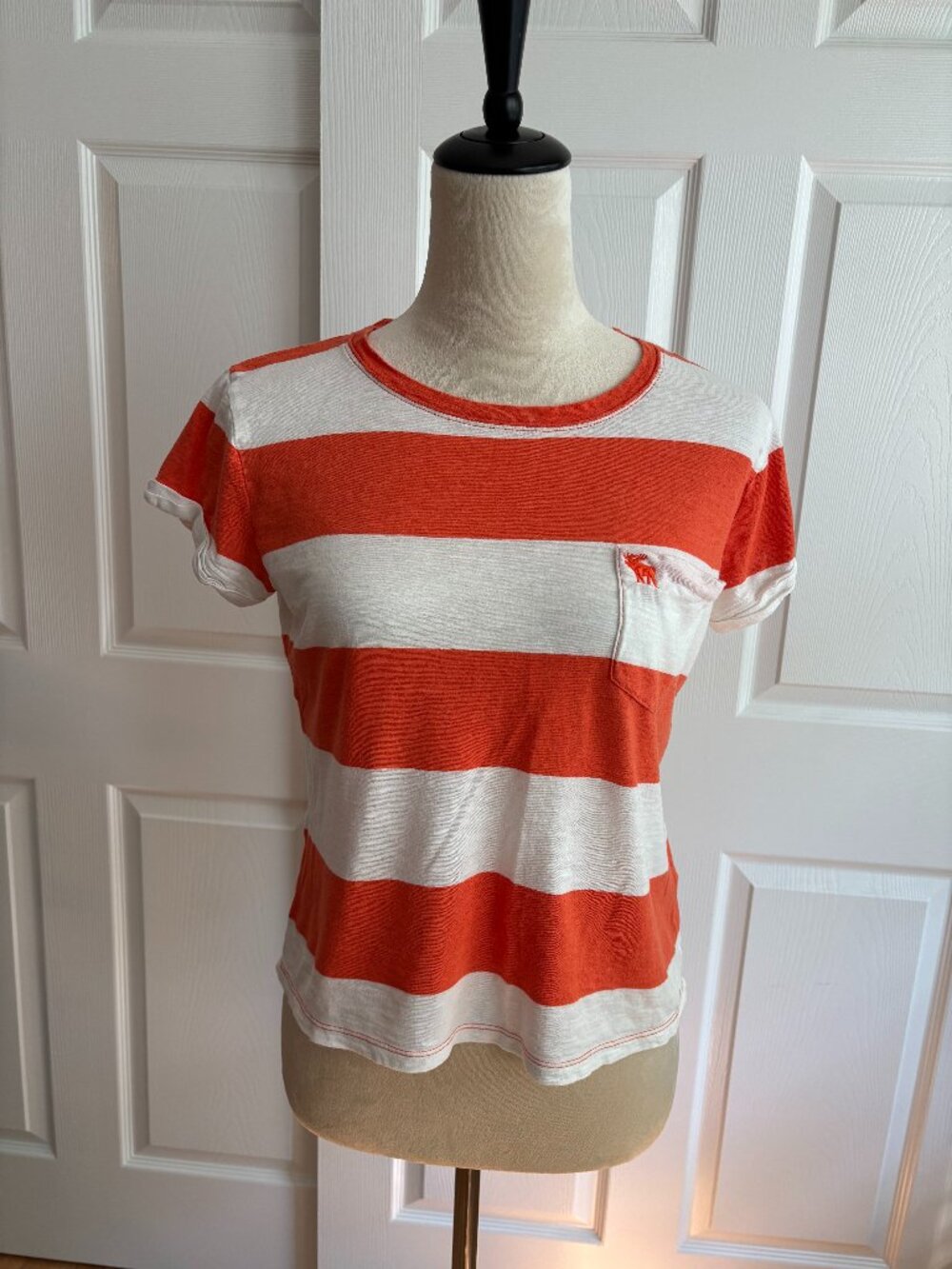 Abercrombie & Fitch Orange& White Striped Pocket Tee-Size Medium
